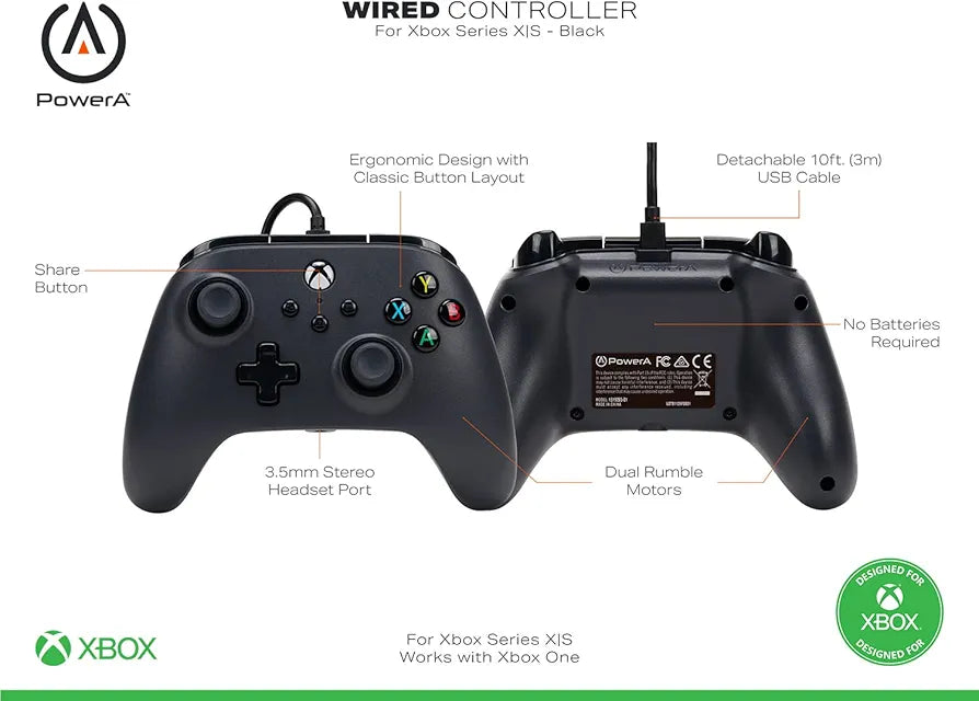 PowerA Officially Licensed: Wired Controller - Black (EU) (Xbox One/Xbox Series X/S)