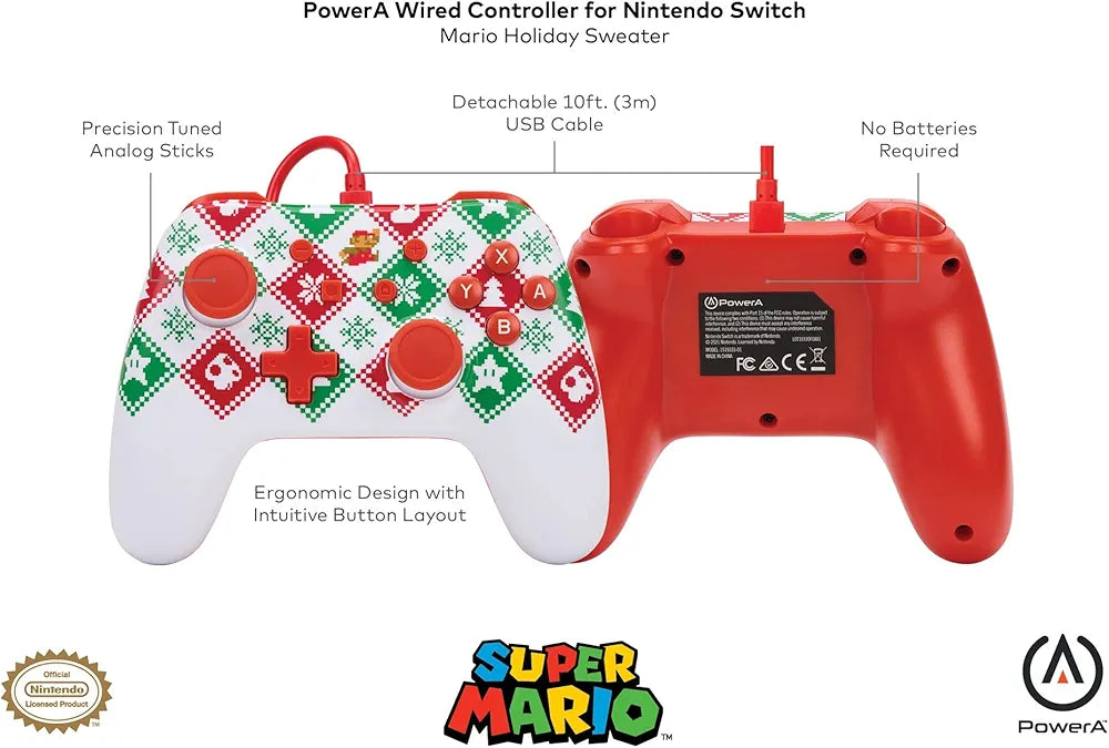 PowerA Officially Licensed Nintendo: Enhanced Wired Controller - Mario Holiday Sweater (Switch)