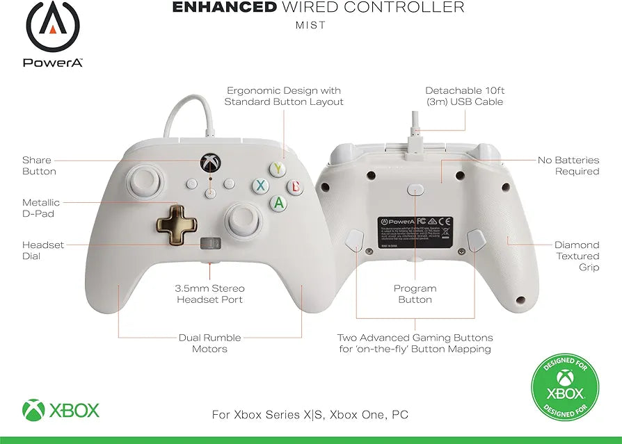 PowerA Officially Licensed Microsoft: Enhanced Wired Controller - Mist White (US) (Xbox One/Xbox Series X/S)