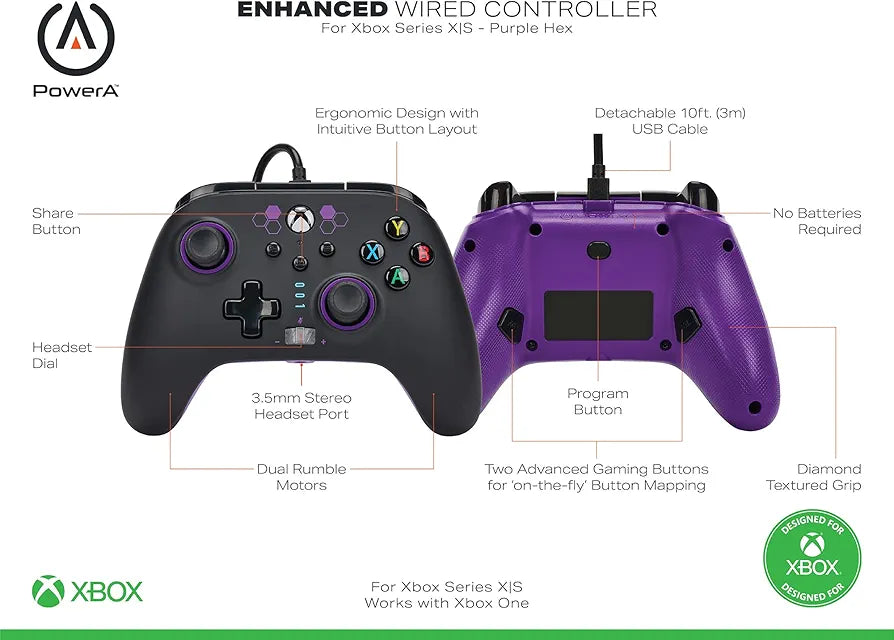 PowerA Officially Licensed Microsoft: Enhanced Wired Controller - Purple Hex (US) (Xbox One/Xbox Series X/S)